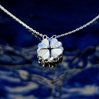 Necklace with clover & heart pendant silver-pearl (925 Silver)