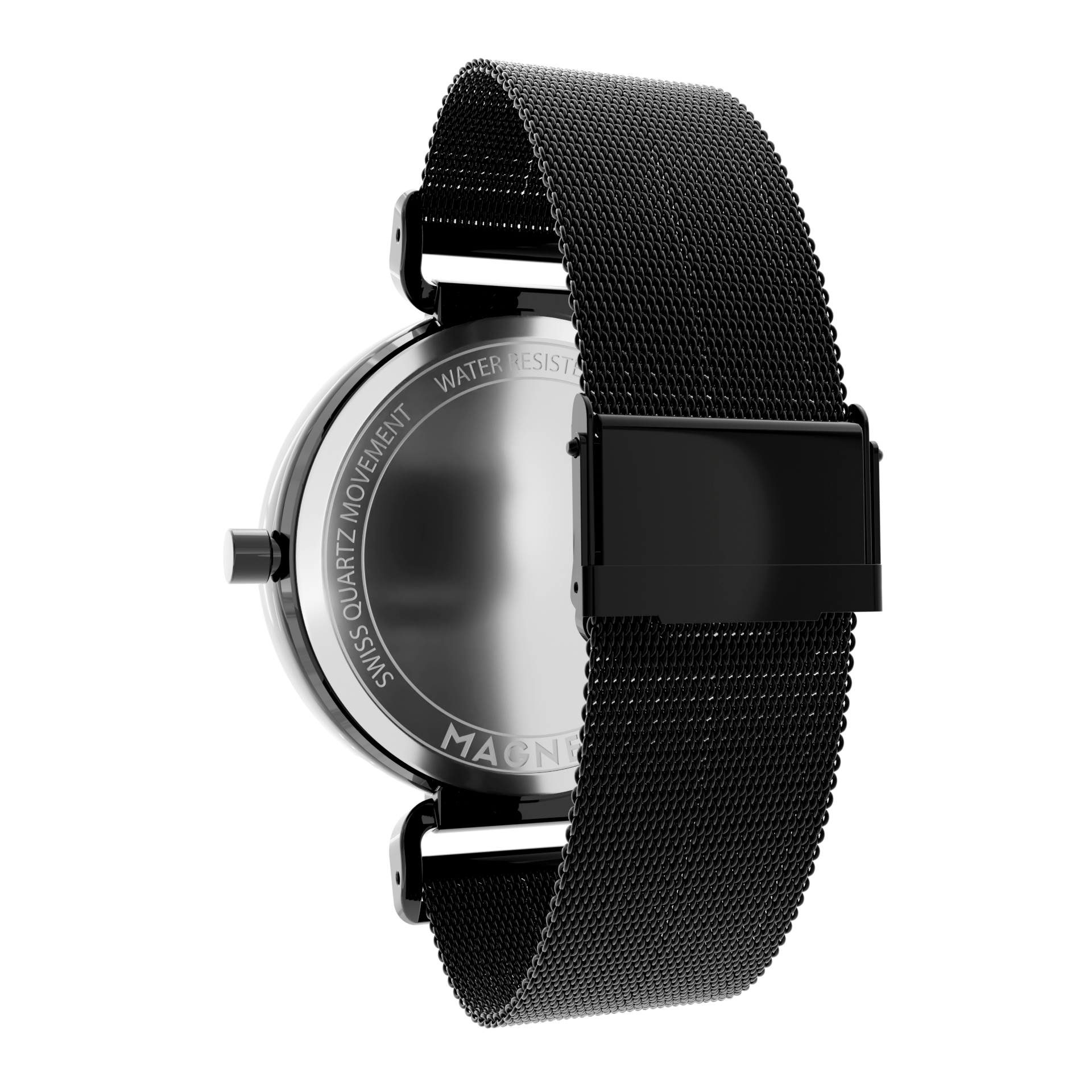 Magneto-Watch-Bella-Black-Anthracite-Maschenarmband-Sicherheitsverschluss-Schwarz-16mm-Side
