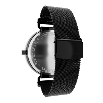 Magneto-Watch-Bella-Black-Anthracite-Maschenarmband-Sicherheitsverschluss-Schwarz-16mm-Side