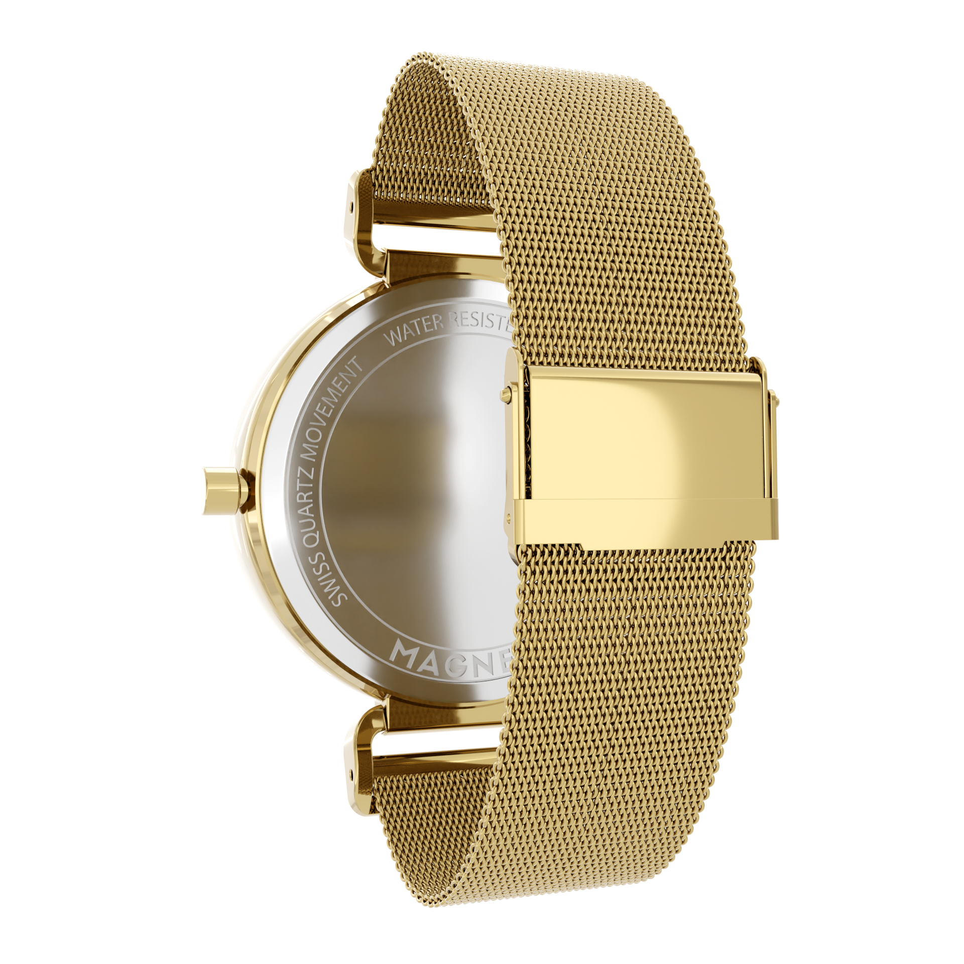 Magneto-Watch-Bella-Gold-Green-Maschenarmband-Sicherheitsverschluss-Gold-16mm-Side