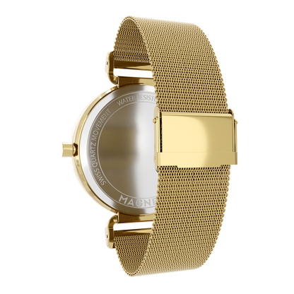 Magneto-Watch-Bella-Gold-Green-Maschenarmband-Sicherheitsverschluss-Gold-16mm-Side