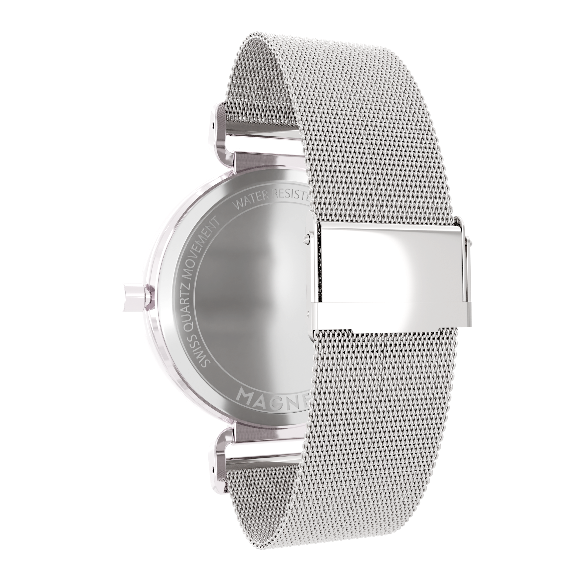    Magneto-Watch-Bella-Silver-Pearl-Maschenarmband-Sicherheitsverschluss-Silber-16mm-Side