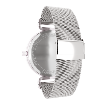    Magneto-Watch-Bella-Silver-Pearl-Maschenarmband-Sicherheitsverschluss-Silber-16mm-Side