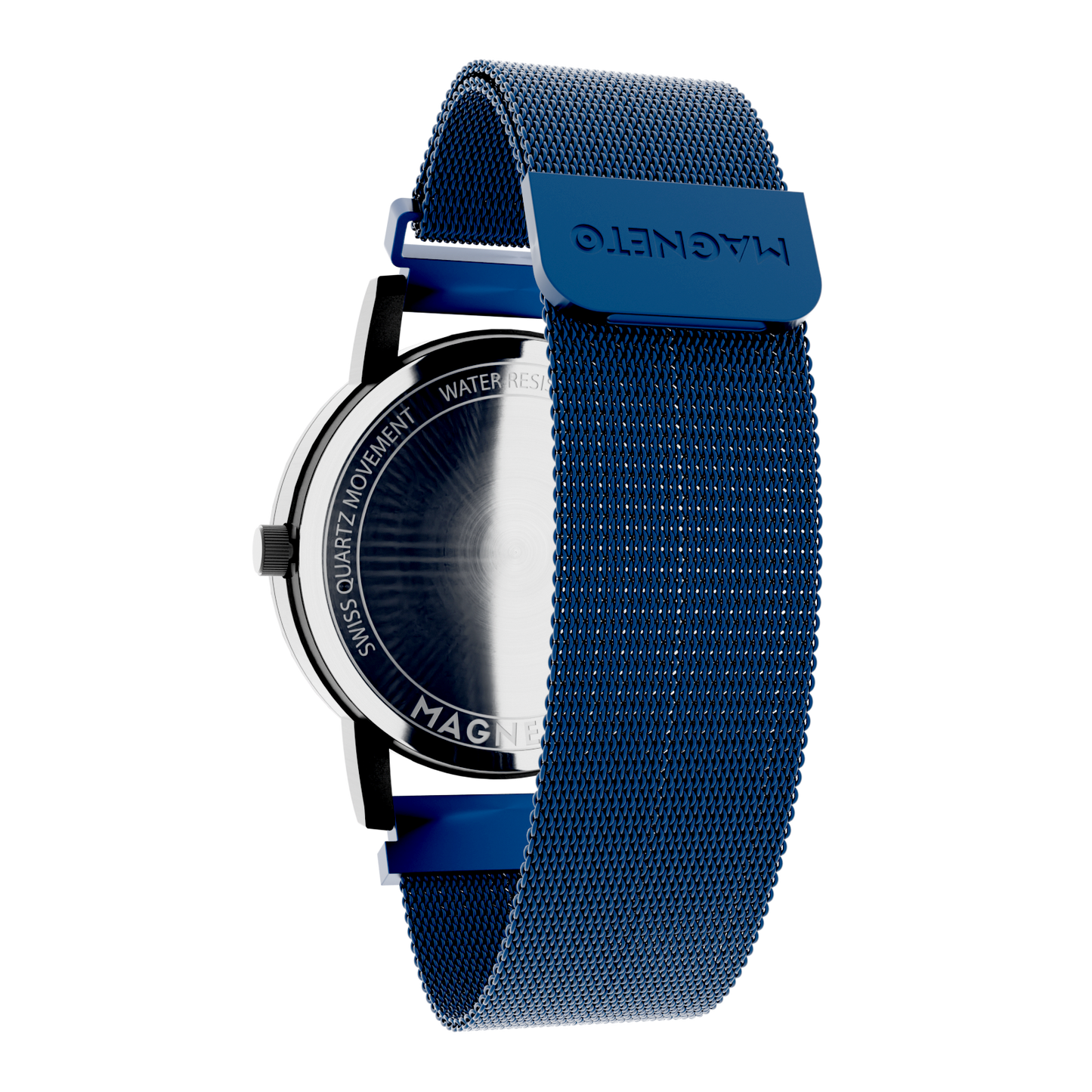 Magneto-Watch-Jupiter-Black-Maschenarmband-Blau-Back