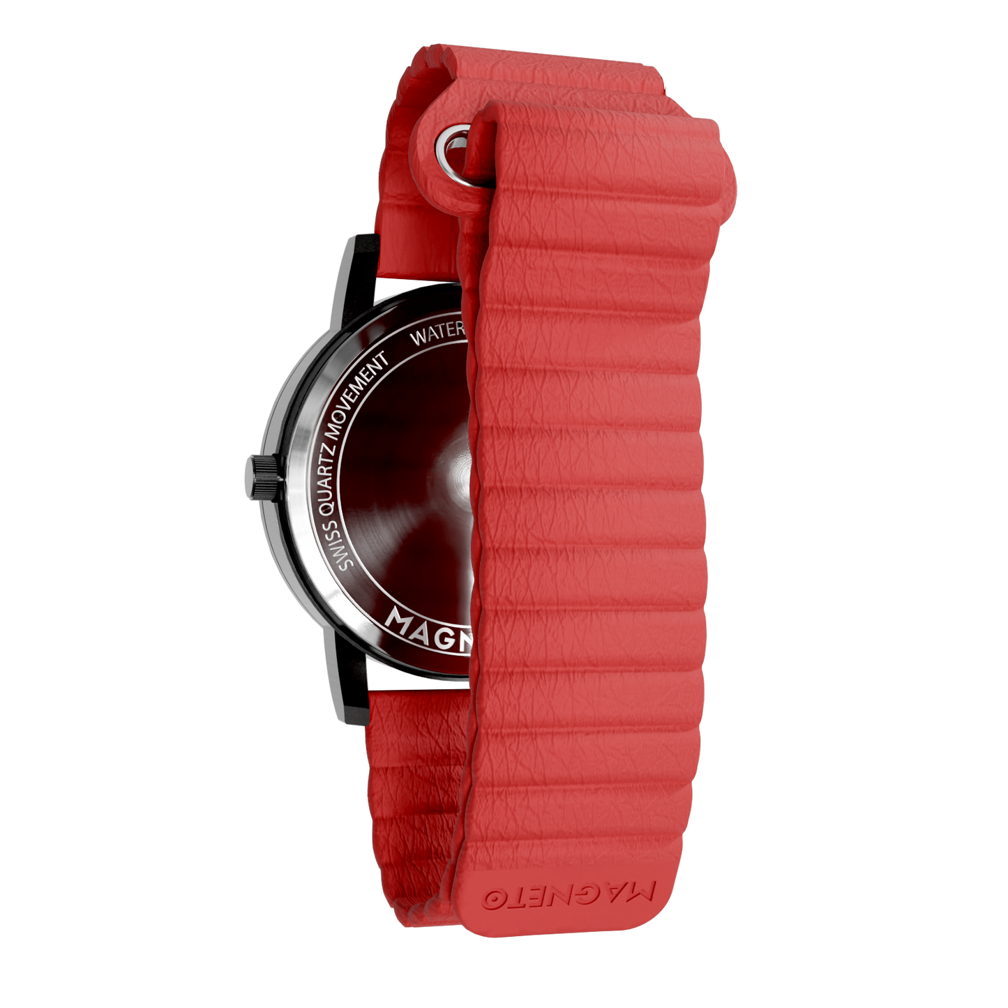 Magneto-Watch-Kunstleder-Magnetisch-Rot-Side