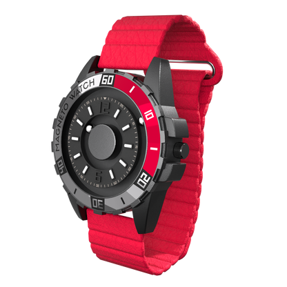 Uranus Black synthetic leather magnetic red