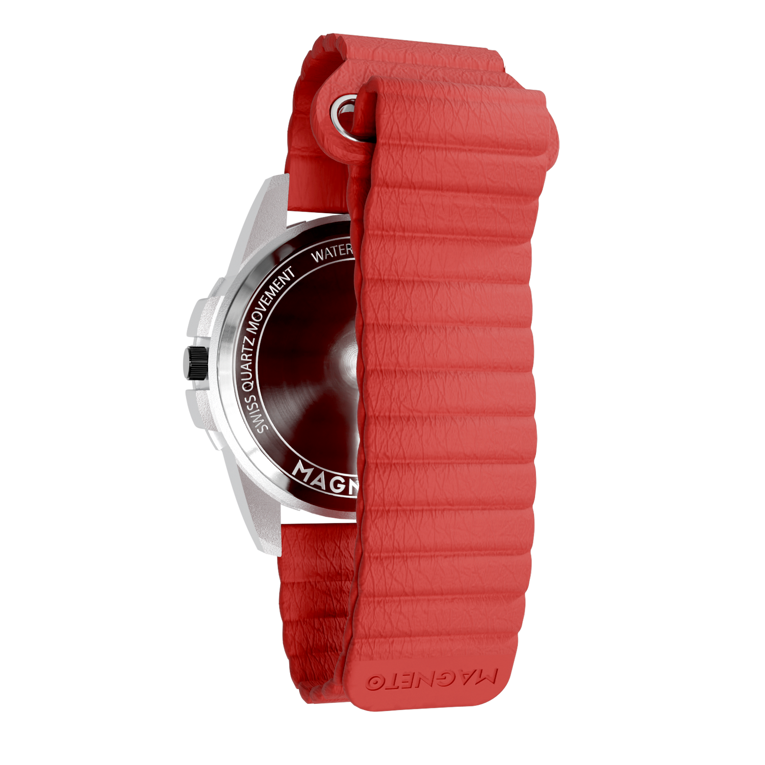 Magneto-Watch-Uranus-Red-Kunstleder-Magnetisch-Rot-Back