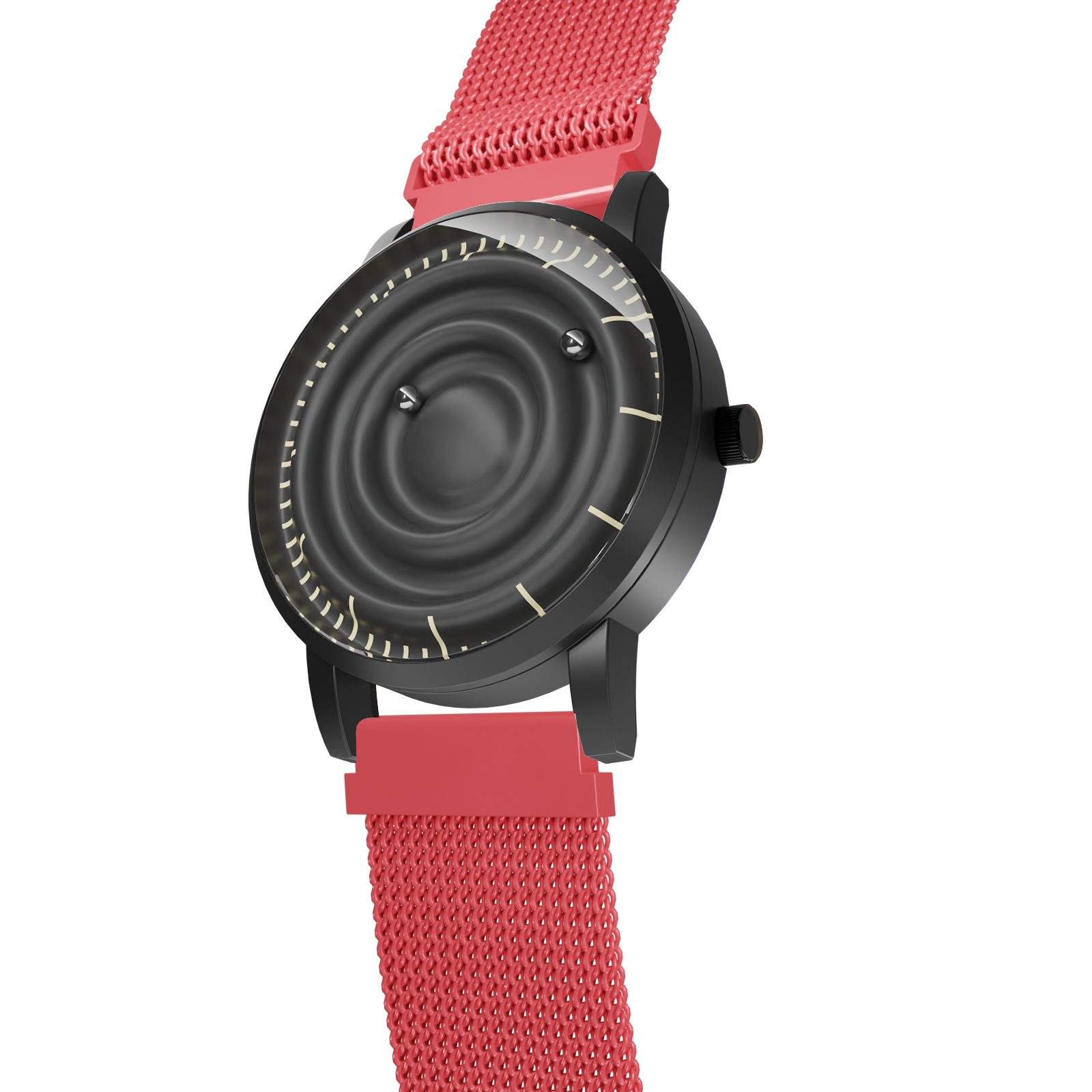    Magneto-Watch-Wave-Black-Maschenarmband-Rot-Side