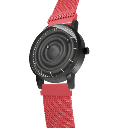    Magneto-Watch-Wave-Black-Maschenarmband-Rot-Side