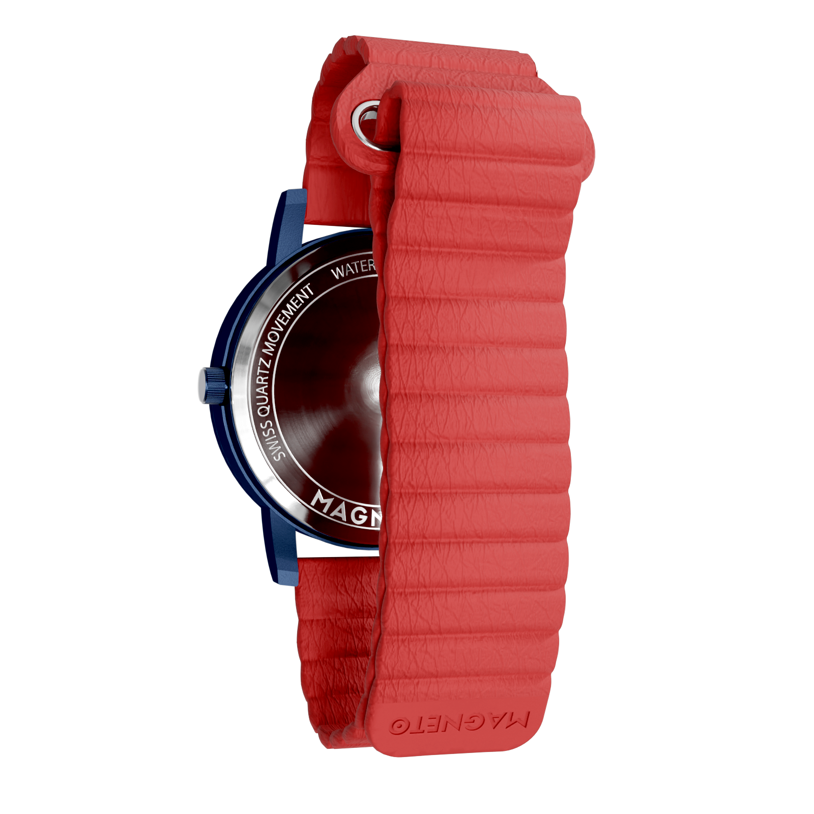 Magneto-Watch-Wave-Blue-Kunstleder-Magnetisch-Rot-Back