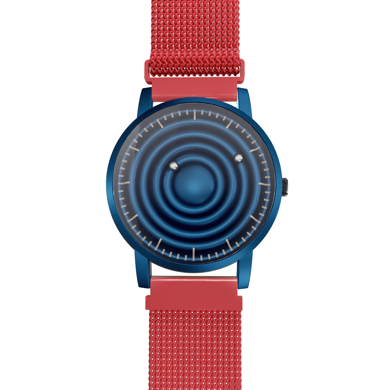 Magneto-Watch-Wave-Blue-Maschenarmband-Rot-Front