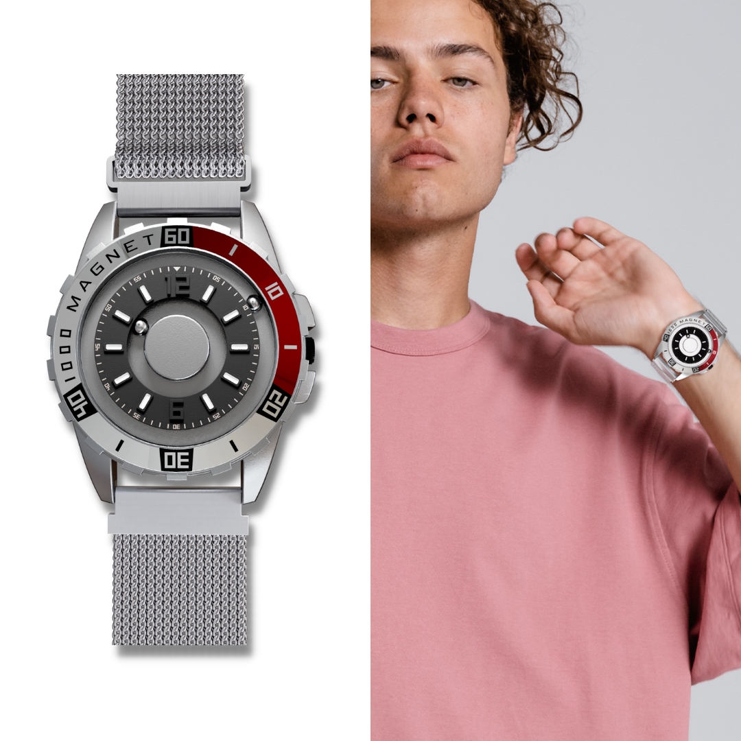 EUTOUR Herren Uhr Armbanduhr Magneto Watch Magnetische Uhren  Minimalistische Unisex Schweizer Quarzuhr mit Silikon/Edelstahl Mesh  Armband Schwarz 40mm : : Fashion