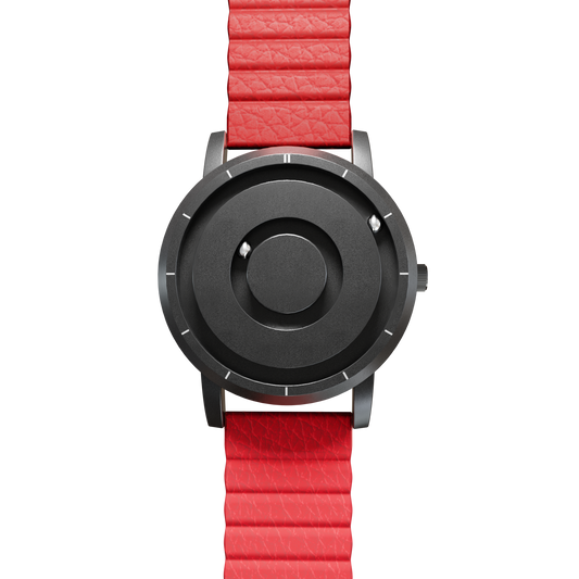 Magneto-Watch-Jupiter-Black-Kunstleder-Magnetisch-Rot-Front