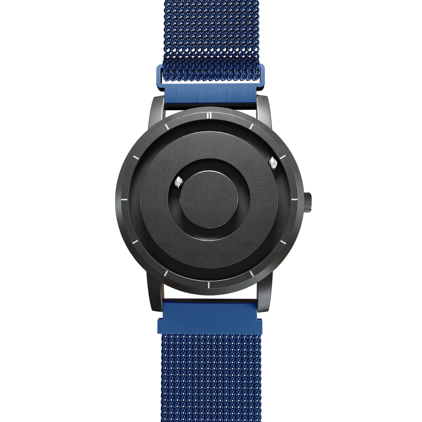 Magneto-Watch-Jupiter-Black-Maschenarmband-Blau-Front