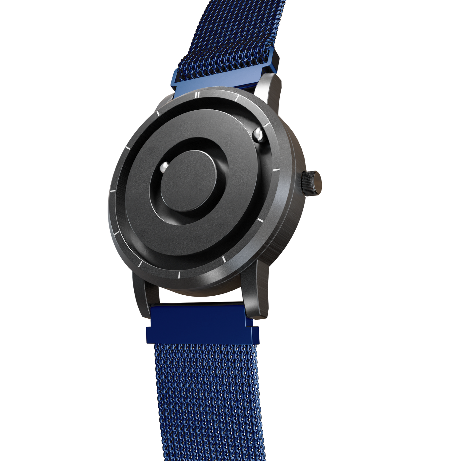 Magneto-Watch-Jupiter-Black-Maschenarmband-Blau-Side