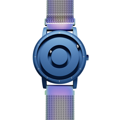 Magneto-Watch-Jupiter-Blue-Maschenarmband-Flip-Flop-Front