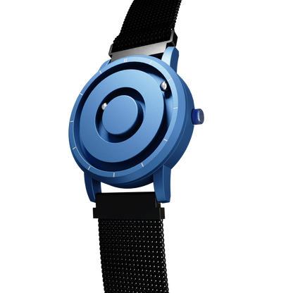 Magneto-Watch-Jupiter-Blue-Maschenarmband-Schwarz-Side