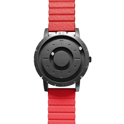 Magneto-Watch-Komet-Black-Kunstleder-Magnetisch-Rot-Front