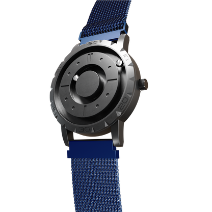 Magneto-Watch-Komet-Black-Maschenarmband-Blau-Side