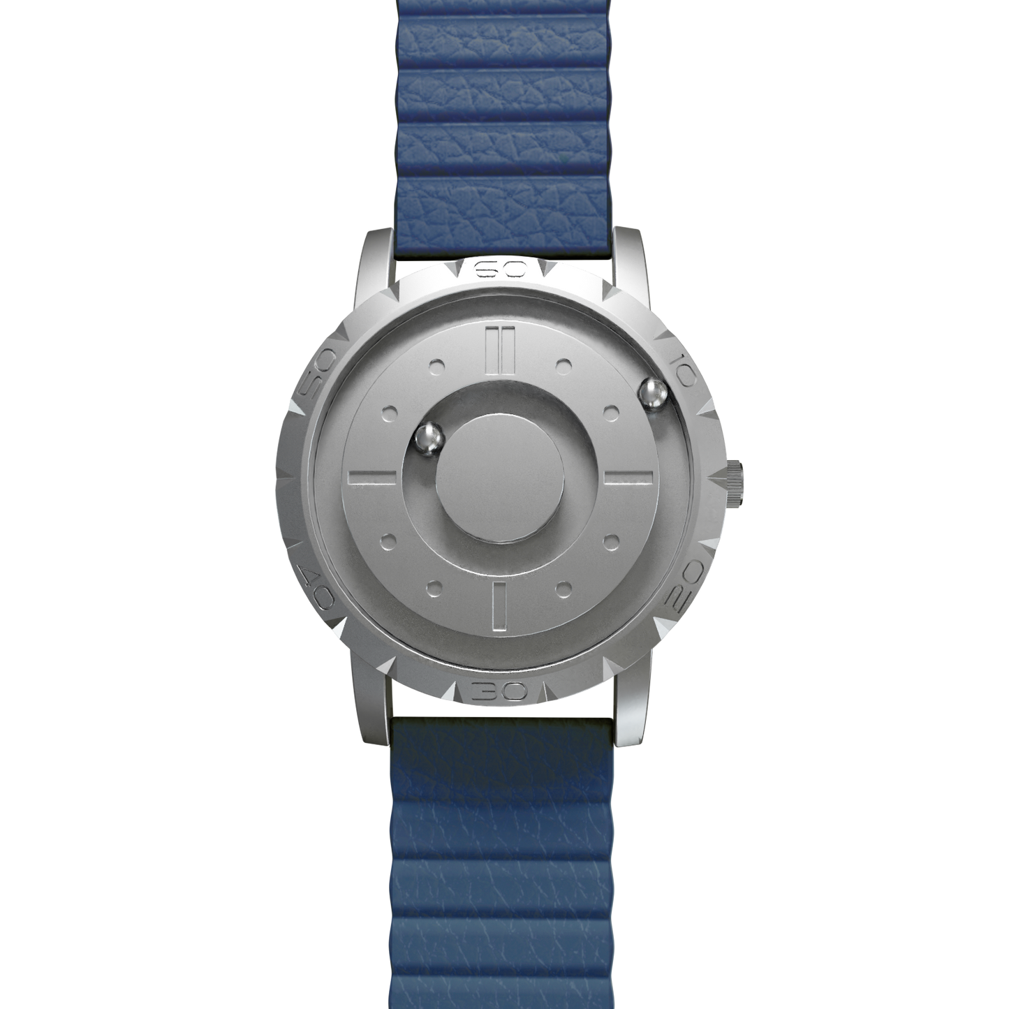 Magneto-Watch-Komet-Silver-Kunstleder-Magnetisch-Blau-Front