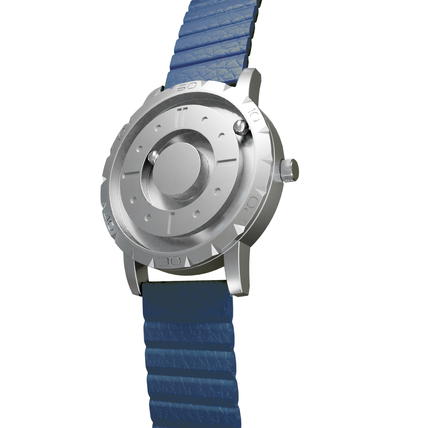 Magneto-Watch-Komet-Silver-Kunstleder-Magnetisch-Blau-Side
