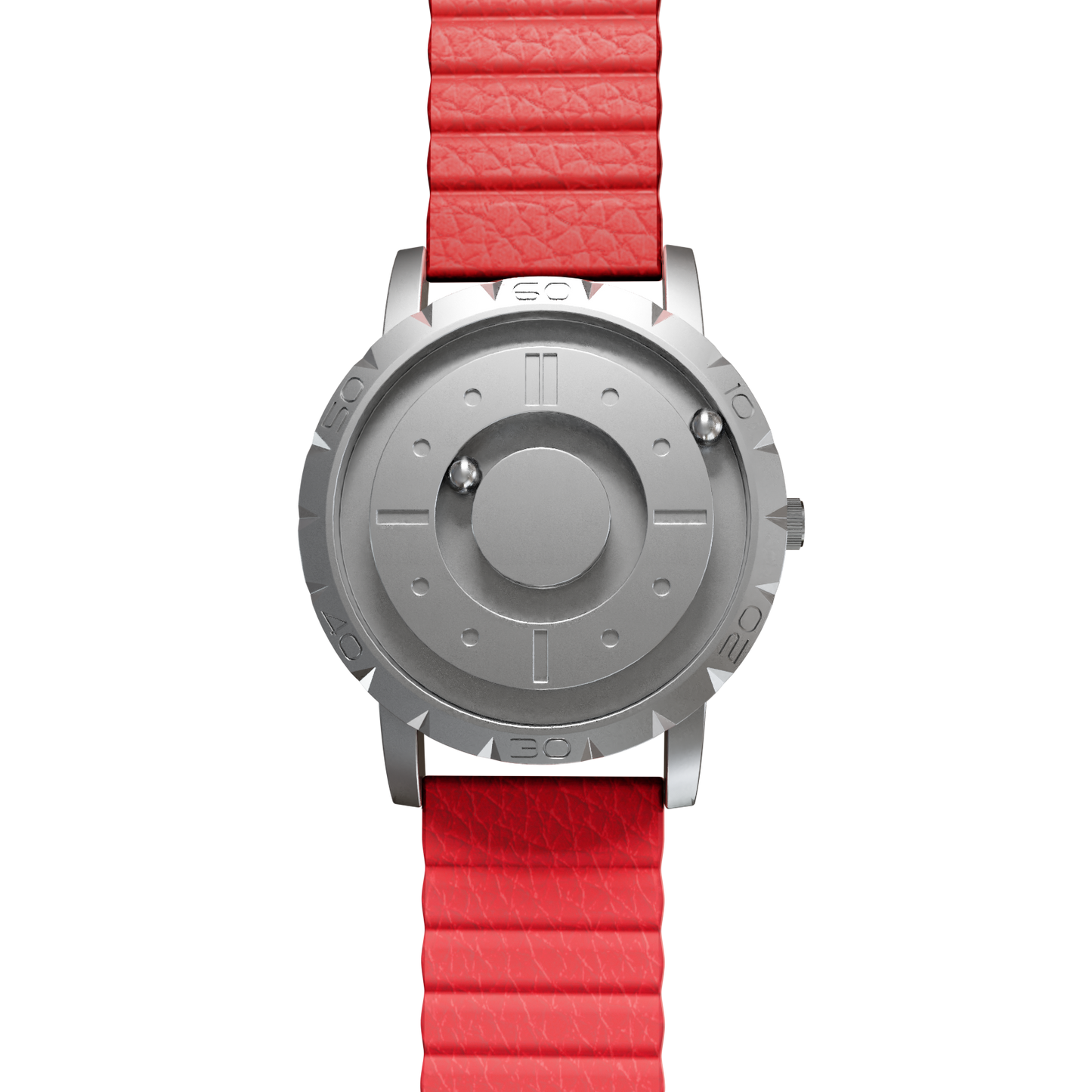 Magneto-Watch-Komet-Silver-Kunstleder-Magnetisch-Rot-Front