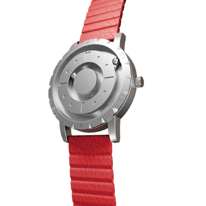 Magneto-Watch-Komet-Silver-Kunstleder-Magnetisch-Rot-Side