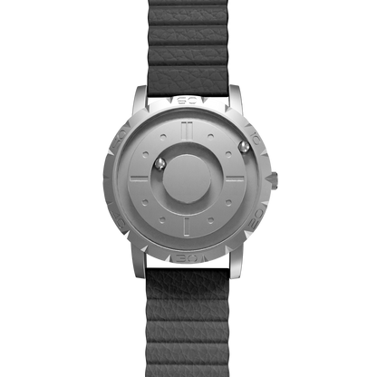 Magneto-Watch-Komet-Silver-Kunstleder-Magnetisch-Schwarz-Front