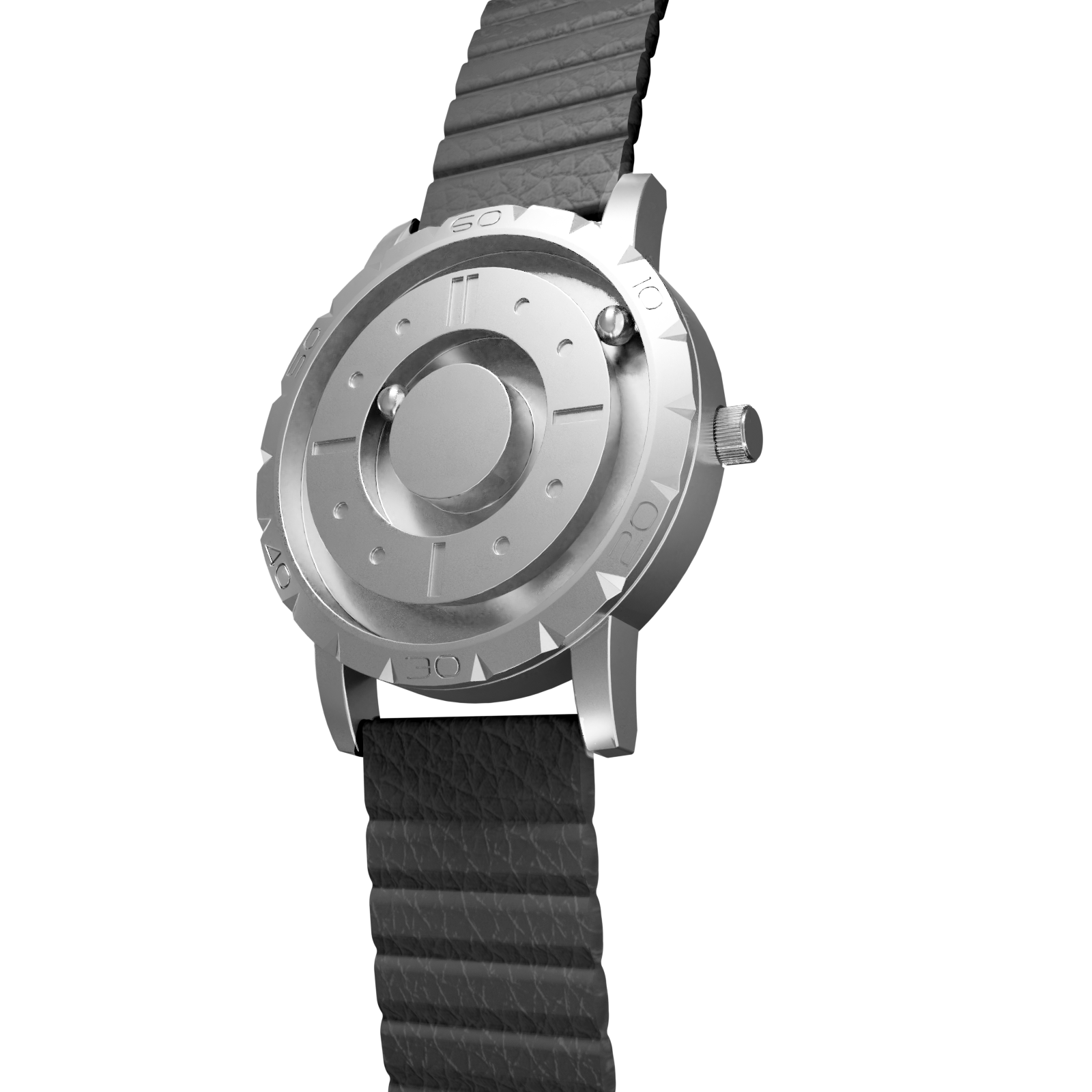 Magneto-Watch-Komet-Silver-Kunstleder-Magnetisch-Schwarz-Side