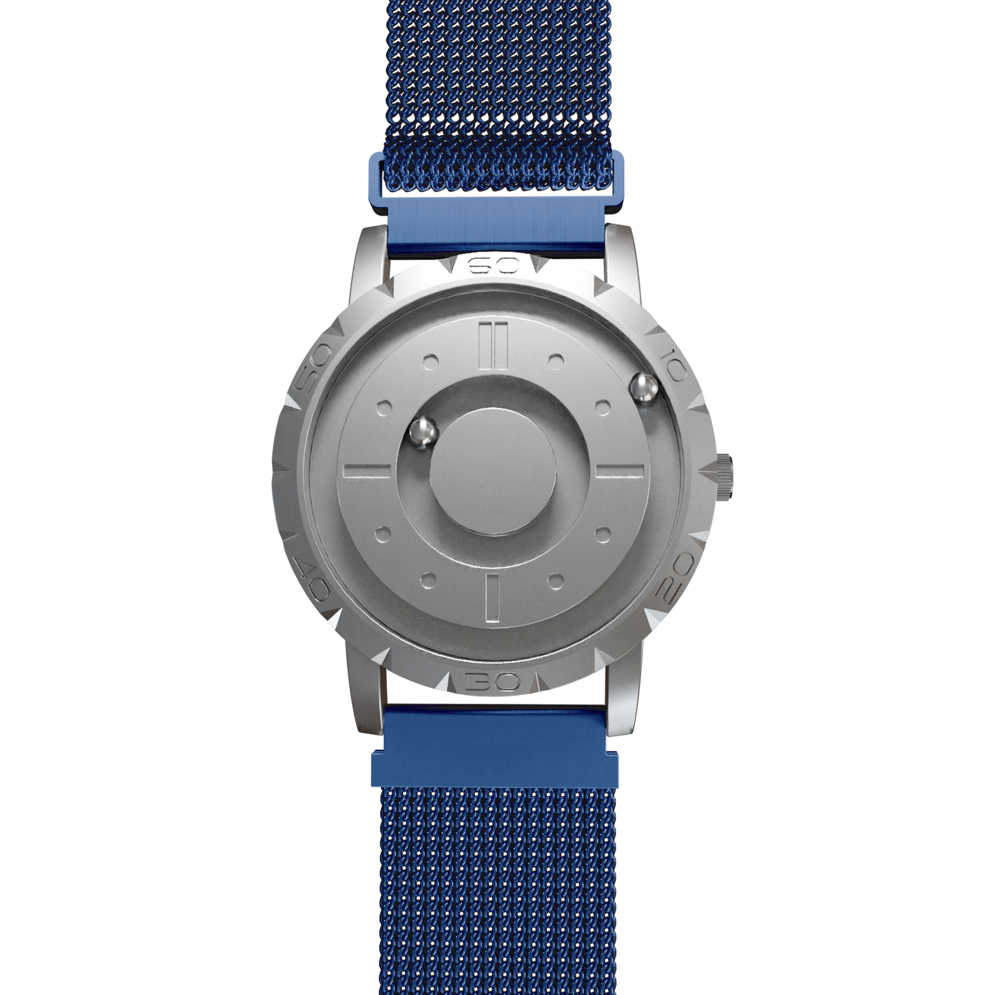 Magneto-Watch-Komet-Silver-Maschenarmband-Blau-Front