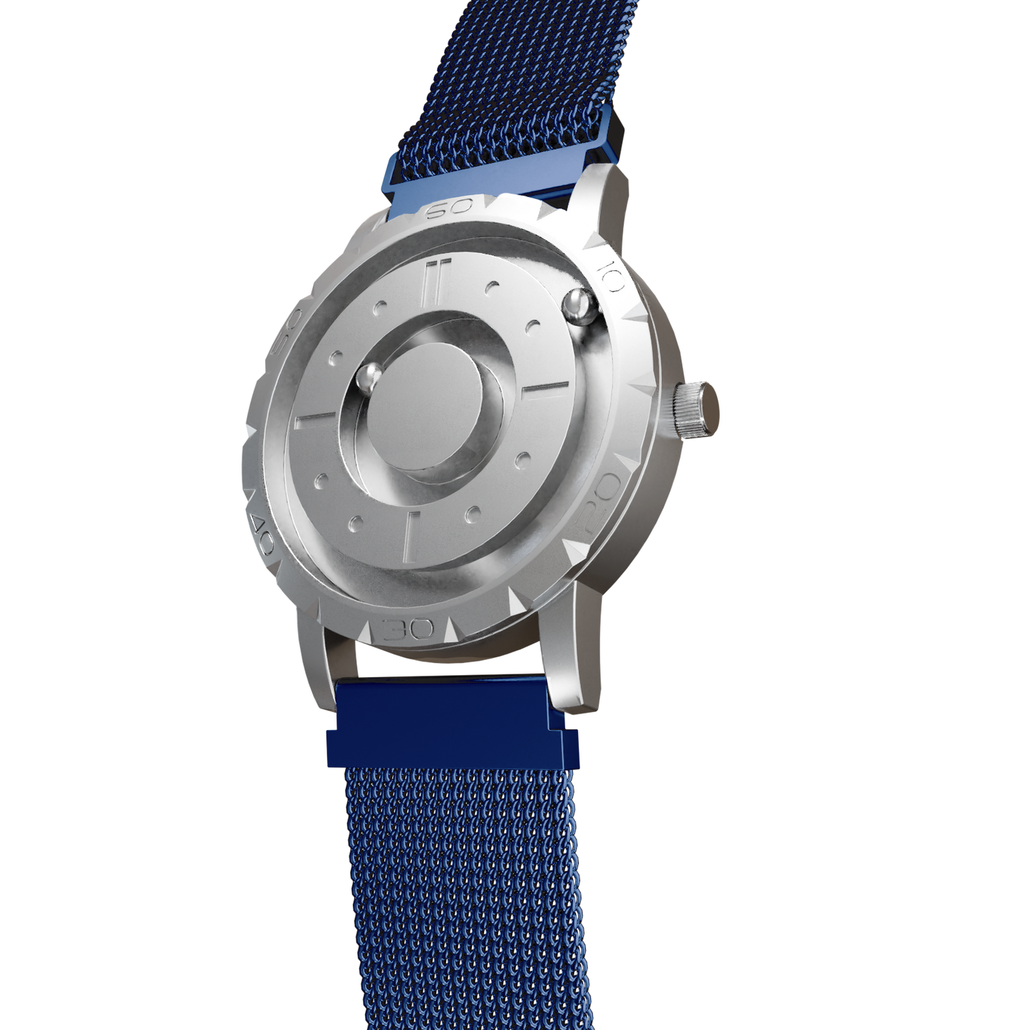 Magneto-Watch-Komet-Silver-Maschenarmband-Blau-Side