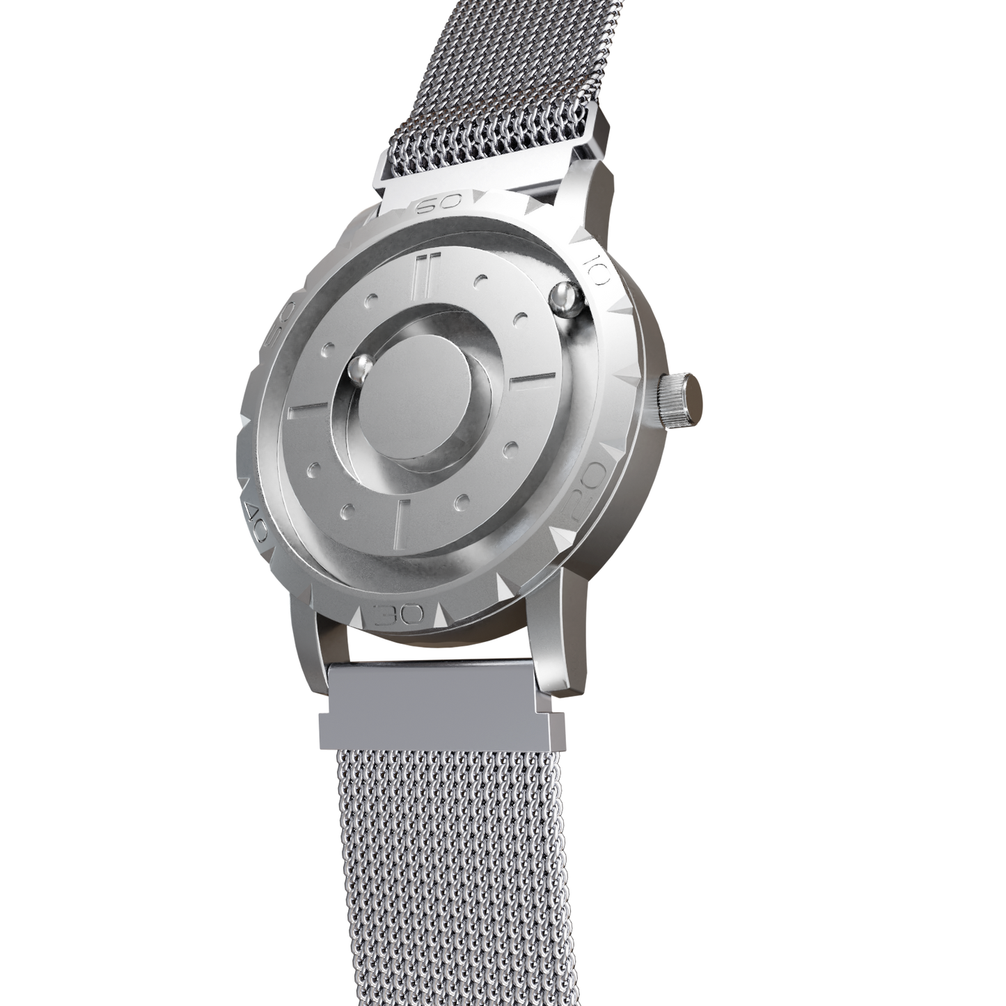 Magneto-Watch-Komet-Silver-Maschenarmband-Silber-Side