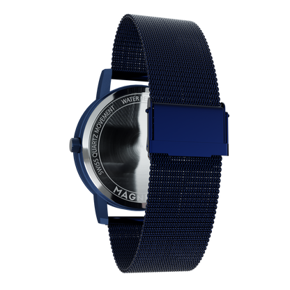 Magneto-Watch-Maschenarmband-Sicherheitsverschluss-Blau-Side