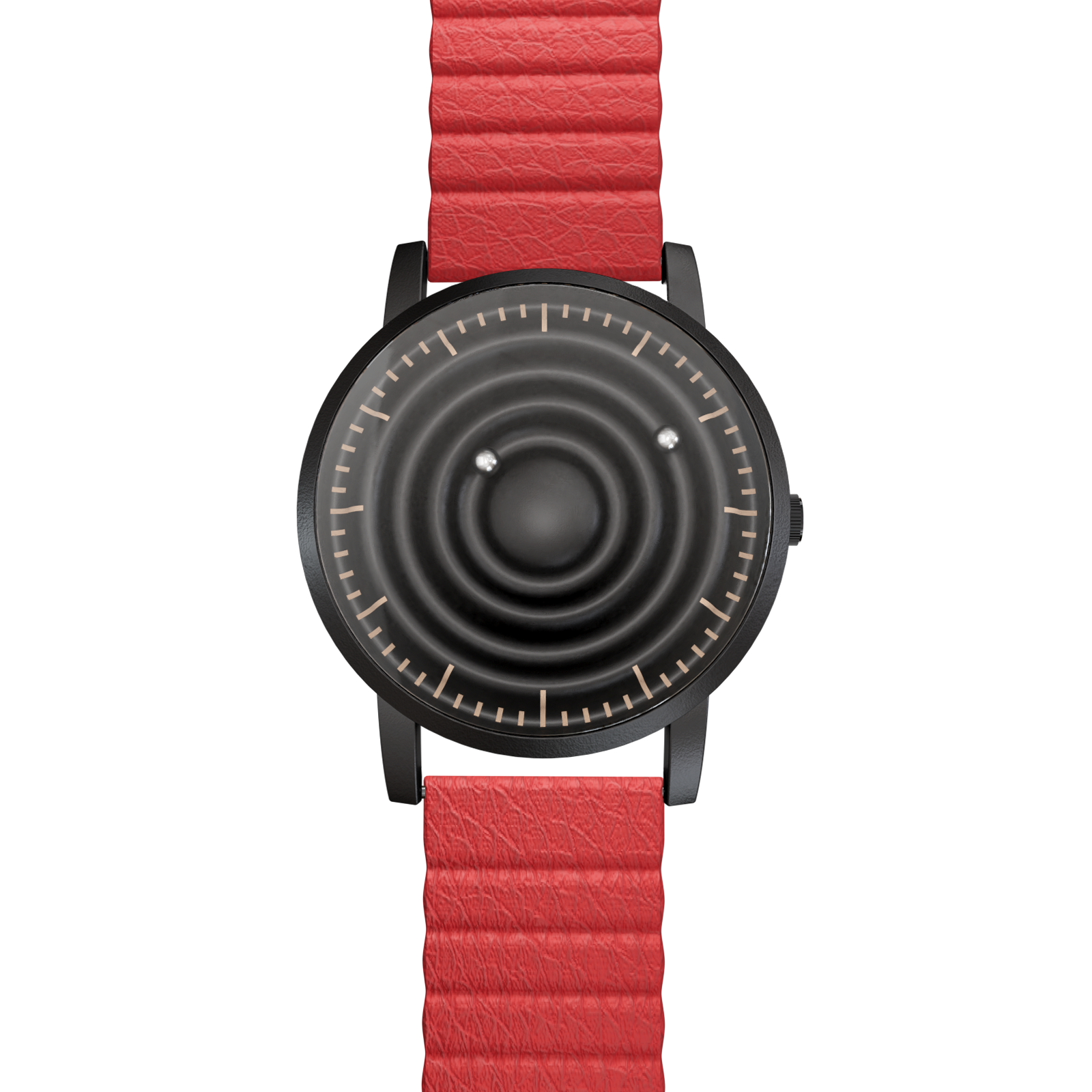 Magneto-Watch-Wave-Black-Kunstleder-Magnetisch-Rot-Front