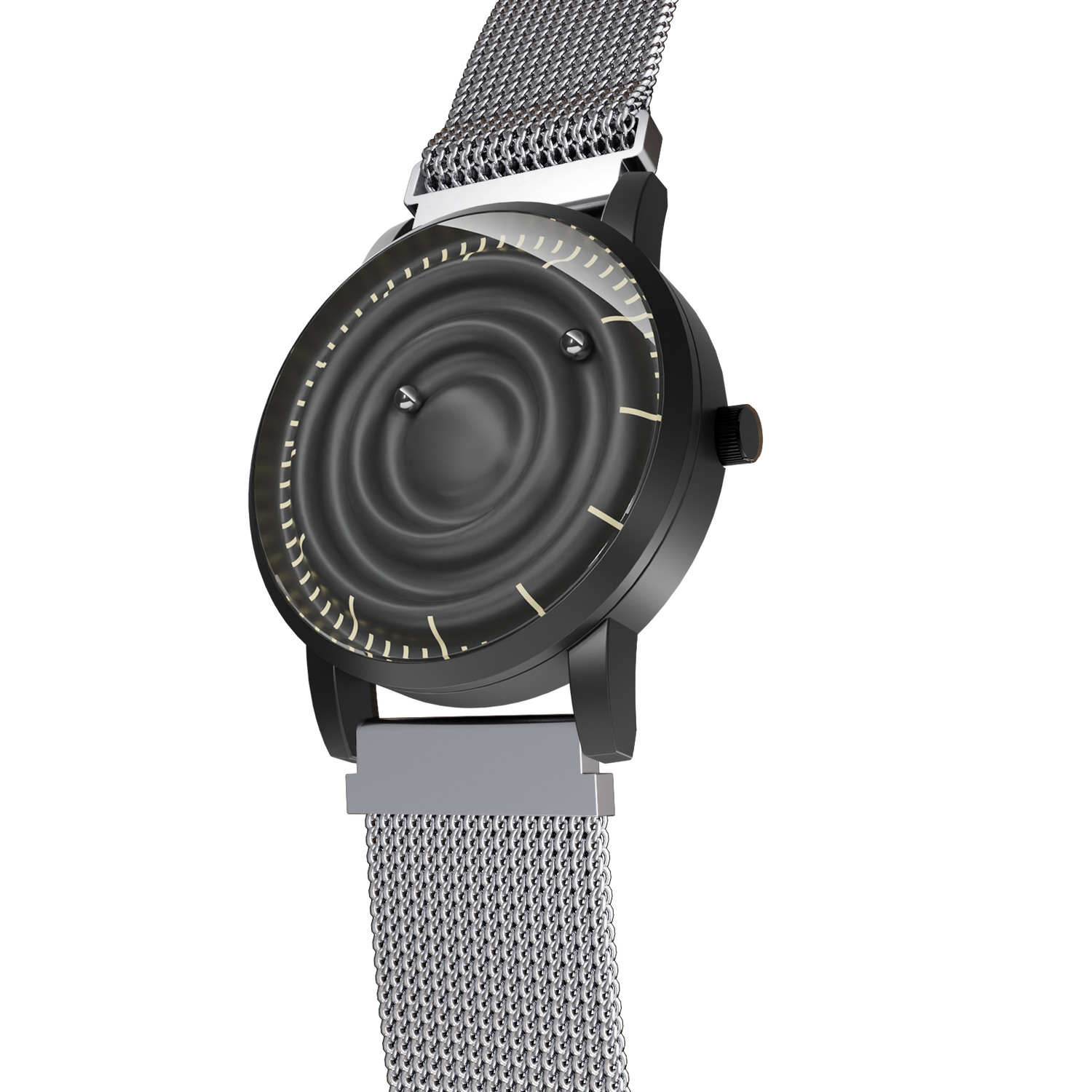 Magneto-Watch-Wave-Black-Maschenarmband-Silber-Side