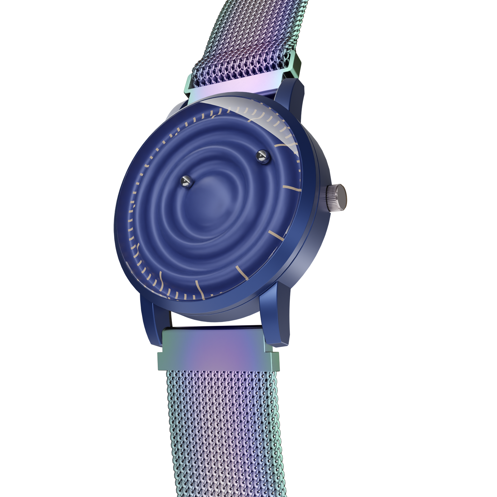 Magneto-Watch-Wave-Blue-Maschenarmband-Flip-Flop-Side