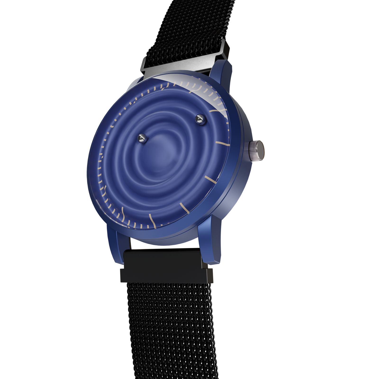 Magneto-Watch-Wave-Blue-Maschenarmband-Schwarz-Side