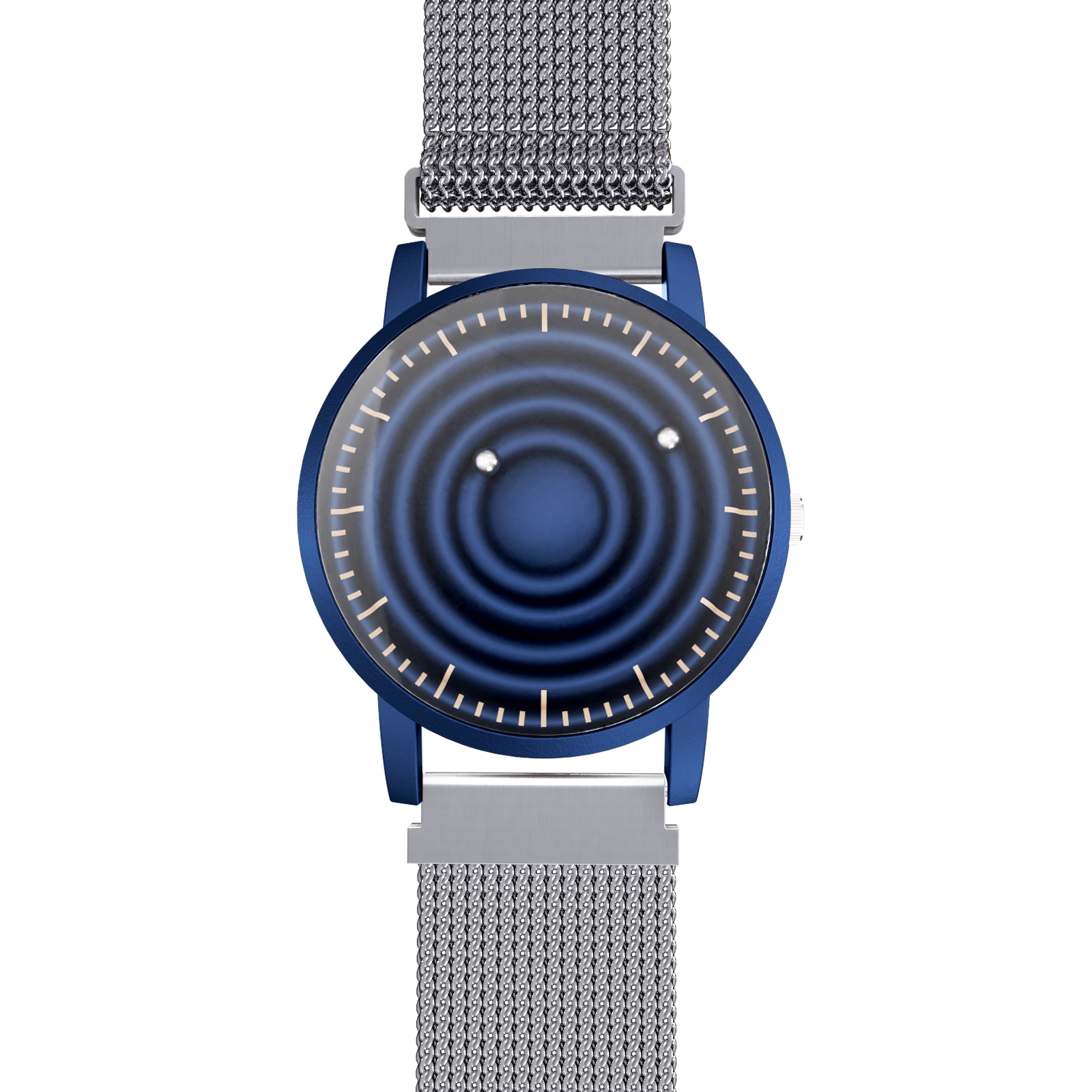 Magneto-Watch-Wave-Blue-Maschenarmband-Silber-Front