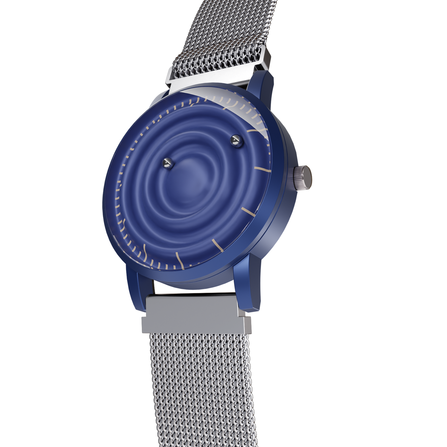 Magneto-Watch-Wave-Blue-Maschenarmband-Silber-Side
