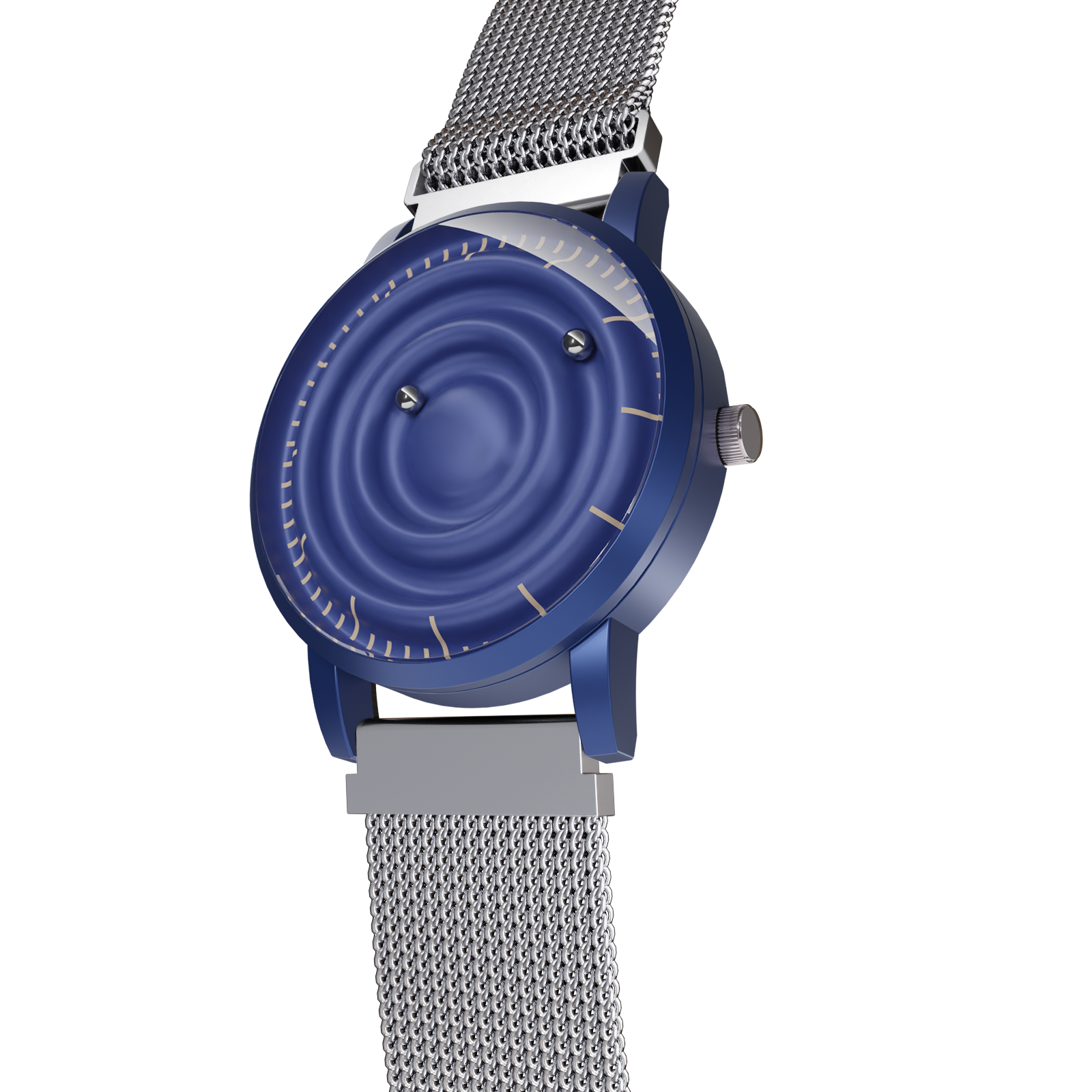 Magneto-Watch-Wave-Blue-Maschenarmband-Silber-Side