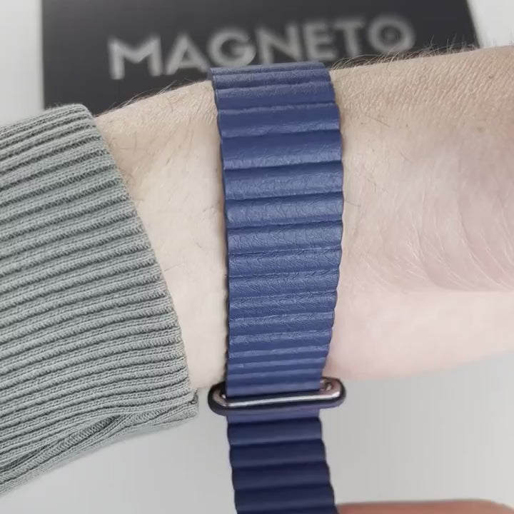 Magneto-Watch-Wave-Black-Kunstleder-Magnetisch-Blau-Handgelenk-Video