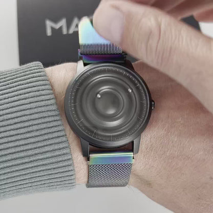 Magneto-Watch-Wave-Black-Maschenarmband-Flip-Flop-Handgelenk-Video
